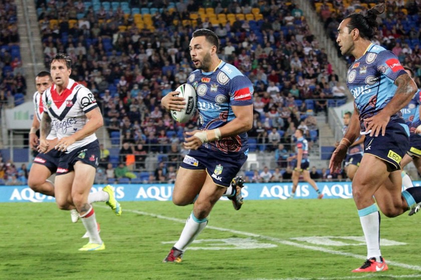 Competition - NRL Premiership 
Round - Round 10
Teams - Gold Coast Titans v Sydney Roosters
Date - 16th May 2016 
Venue -  CBus Super Stadium, Gold Coast QLD Photographer - Kylie Cox