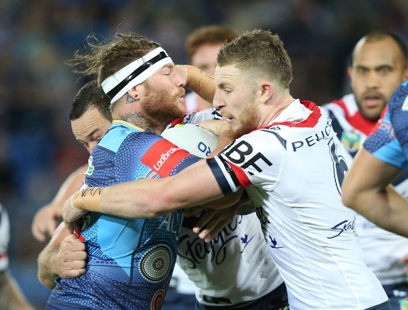 Competition - NRL Premiership 
Round - Round 10
Teams â Gold Coast Titans v Sydney Roosters
Date â 16th May 2016 
Venue â Cbus Super Stadium, Robina, QLD 
Photographer â Charles Knight
