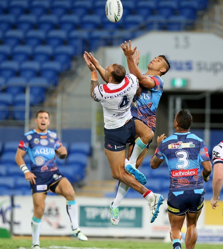 Competition - NRL Premiership 
Round - Round 10
Teams â Gold Coast Titans v Sydney Roosters
Date â 16th May 2016 
Venue â Cbus Super Stadium, Robina, QLD 
Photographer â Charles Knight
