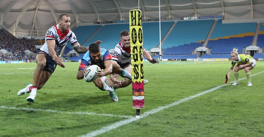 Competition - NRL Premiership 
Round - Round 10
Teams â Gold Coast Titans v Sydney Roosters
Date â 16th May 2016 
Venue â Cbus Super Stadium, Robina, QLD 
Photographer â Charles Knight
