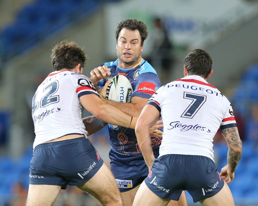 Competition - NRL Premiership 
Round - Round 10
Teams â Gold Coast Titans v Sydney Roosters
Date â 16th May 2016 
Venue â Cbus Super Stadium, Robina, QLD 
Photographer â Charles Knight
