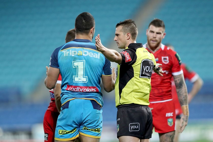 Name - NRL Rd17 GC Titans v St George Dragons
Location - CBUS Stadium
Date - Friday 30 June 2017
Image - Shane Myers ©NRL Photos 2017