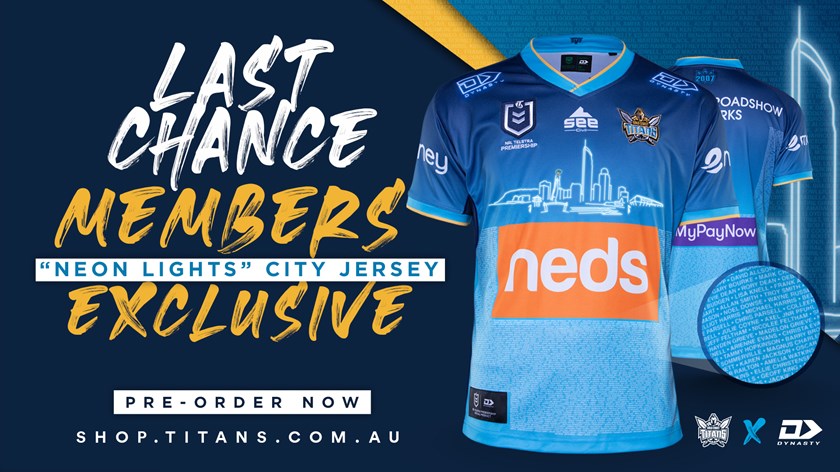 The Titans' City Jersey is exclusive to members and available through exclusive link sent to Titans Members.