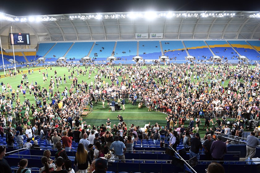 Fans on the field after the All Stars game in 2020. 