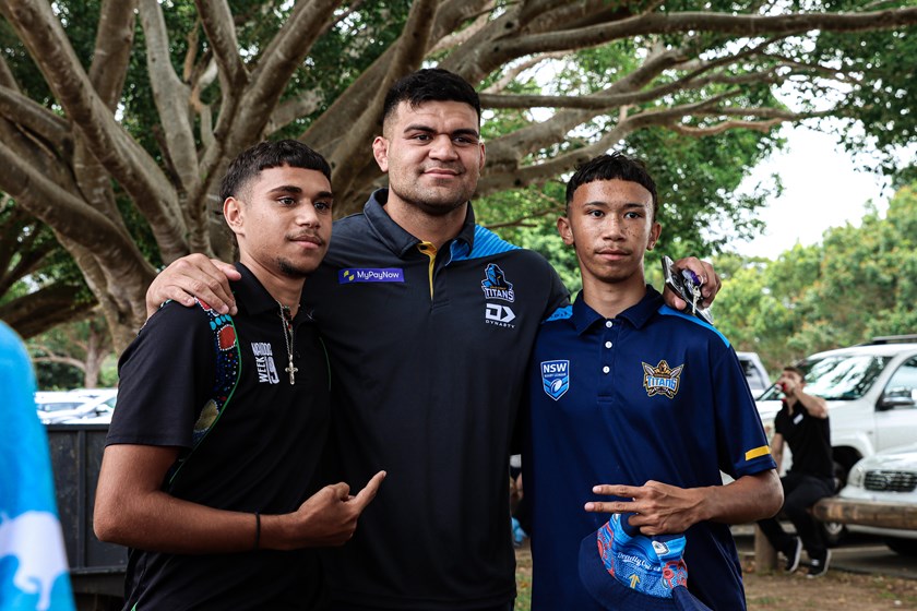 David Fifita with excited fans at NAIDOC day. Photo: Gold Coast Titans